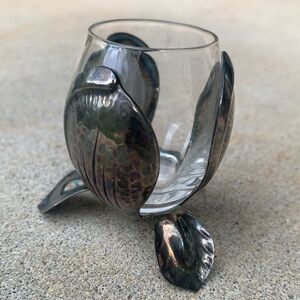 Elegant Small Silvertone Glass Petal Propegation Vase Votive 2.5"